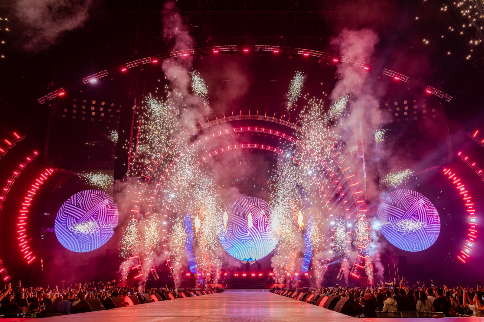 Sparks and smoke on stage during the Black Eyed Peas Elevation World Tour