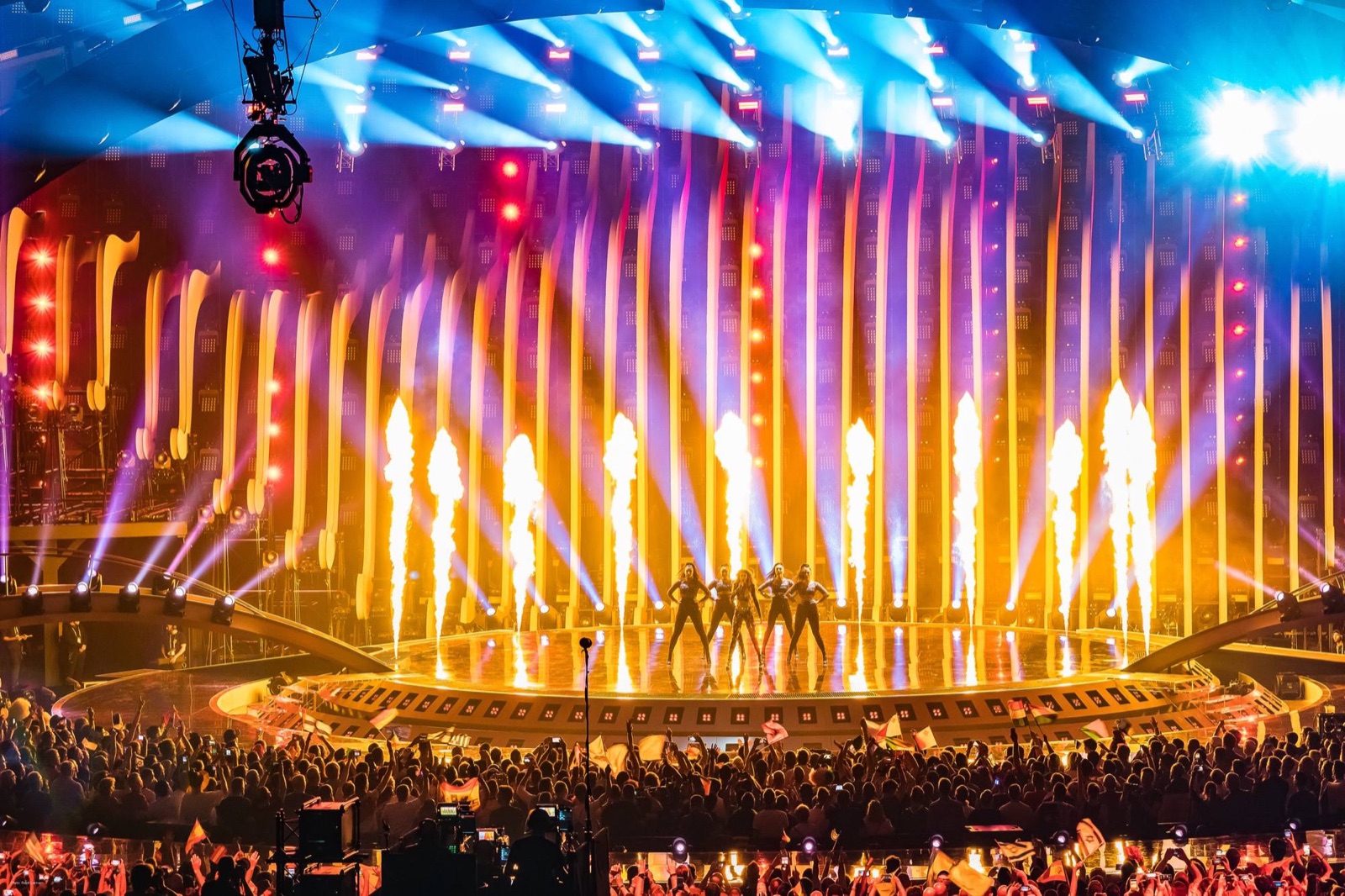 Podiumpyro op het Eurovisiesongfestival 2018 in Lissabon