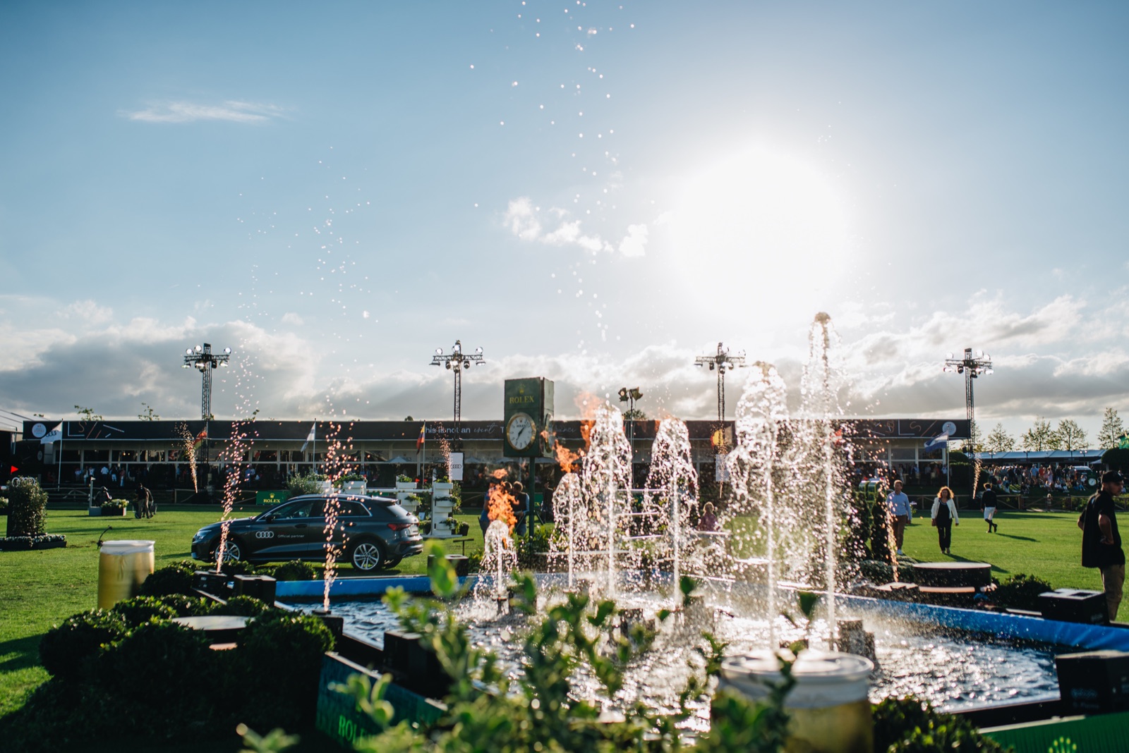 Fountains and sparks in the pool next to the arena of the Brussels Stephex Masters, 2022