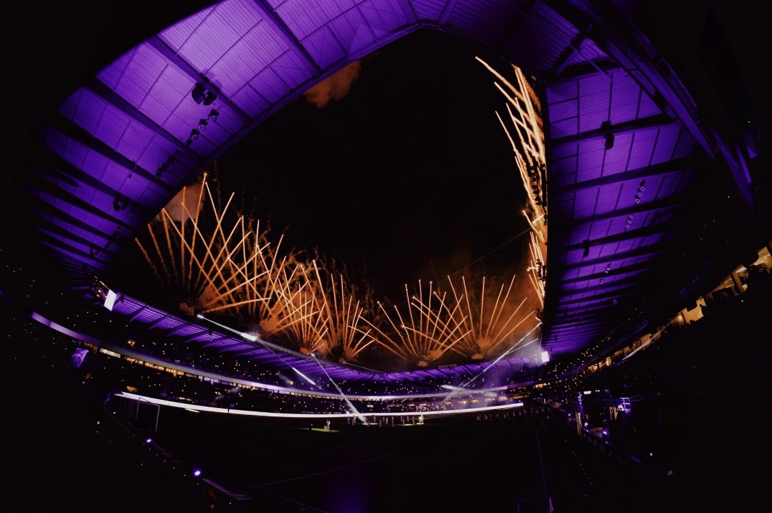Stadium pyro under the roof of Lotto Park, RSC Anderlecht